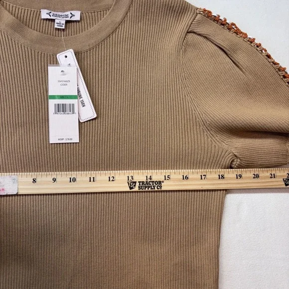 Nanette Nanette Lepore Large New Ribbed Knit Crochet Sleeve Top Shirt Women's - Picture 5 of 11